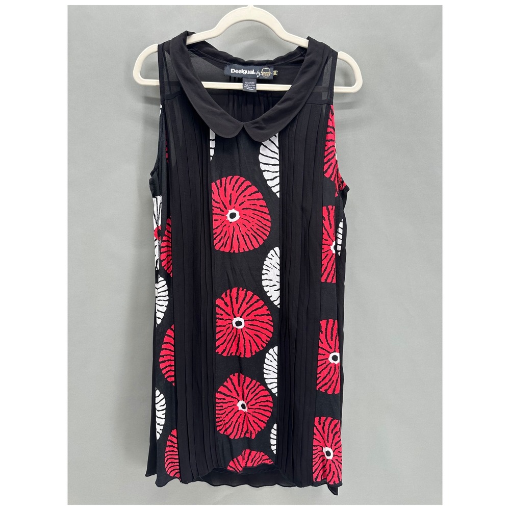 Desigual Shift Dress Black Abstract Floral Peter Pan Collar Size EUR 44 / US 12
